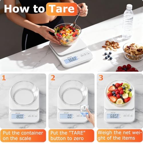 Kitchen Scale Food Scale 5kg/0.1g Digital Scale Food Weighing Scale for Cooking Baking Weight Loss, Rechargeable Coffee Scale Precision Baking Scale with Large Backlit LCD Display, USB Cord
