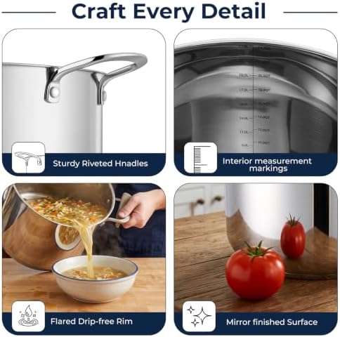 E-far Large Stainless Steel Stock Pot with Lid, 24QT Induction Cooking Pot