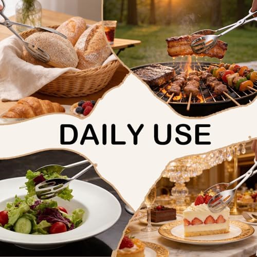 KEBE Serving Tongs for Cooking Buffet Party Catering, Thickening Food Serving Cake Bread Kitchen Salad Tongs, Stainless Steel