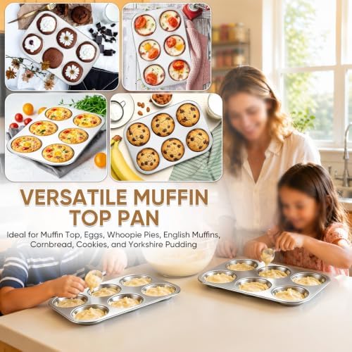 TeamFar Muffin Top Pan, 6 Cavity Stainless Steel Shallow Cupcake Pan