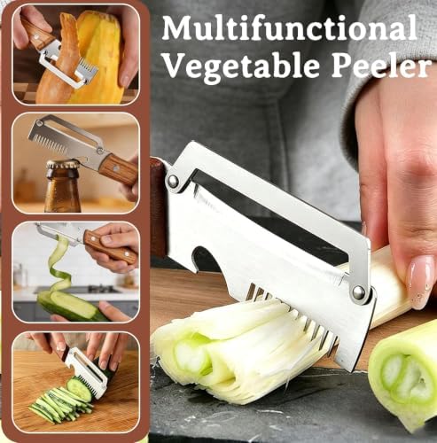 2Pcs MultiFunctional Vegetable Peeler,3 in 1 Multi Functional Wooden Handle Peeler and Bottle Opener,Peeler Knife for Fruit Pumpkin Peeling Potato Carrot Veggie Peeler