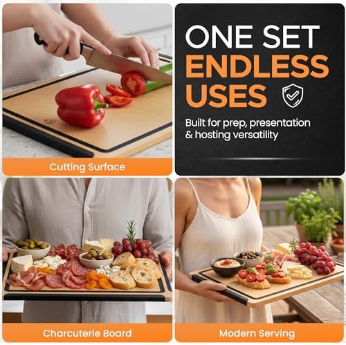 Composite Wood Cutting Board Set of 3, Built In Juice Groove