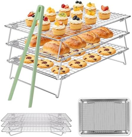 Cooling Racks for Baking 13.4"x9.3",3-Tier Stackable Stainless Steel Wire Cookie Cooling Racks for Baking, Cooling Racks for Cooking and Baking Cookie Pizza Cake, Oven and Dishwasher Safe