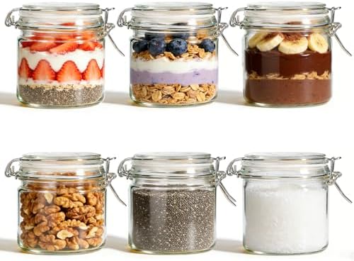 ComSaf 17 oz Overnight Oats Containers with Lids 6 Pack Wide Mouth