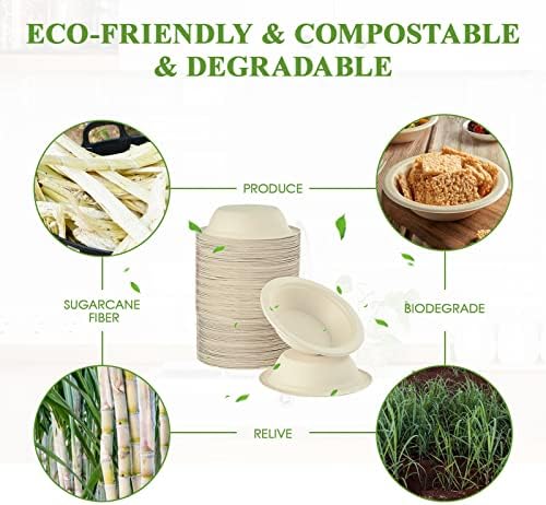 Vplus 500 Pack 12 OZ Compostable Paper Bowls, Bagasse Bowls Bulk，Nature