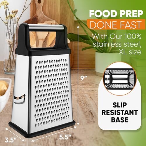 Spring Chef Stainless Steel XL Cheese Grater for Kitchen, Black