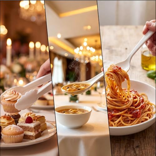 24 Pcs White Plastic Serving Utensils Set, Disposable & Reusable Supplies