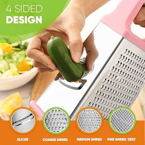 Spring Chef Stainless Steel XL Cheese Grater for Kitchen, Pink Lemonade