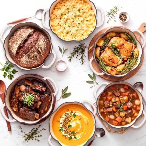 Larder & Vine 5.5 qt Pumpkin Enameled Cast Iron Dutch Oven Pot, White