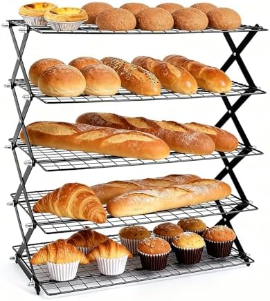 5 Tier Collapsible Cooling Rack, 2/3/4/5-Tier Upgraded,Adjustable ＆ Stackable Baking Rack, 5 Modes Cooling Racks for Cooking and Baking, Roasting ＆ Grilling Gifts for Picnic Party