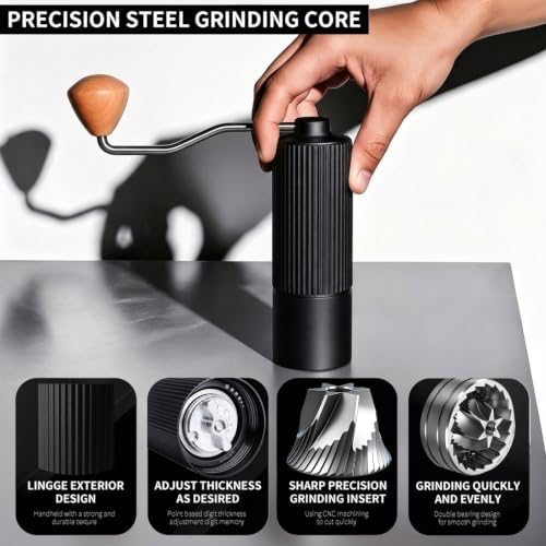 Manual Coffee Grinder, Adjustable Grinding Settings, Stainless Steel Burrs, Portable Hand-Cranked Coffee Grinder, For Espresso, Drip Filter, French Press Filter, Compact And Durable(Black)