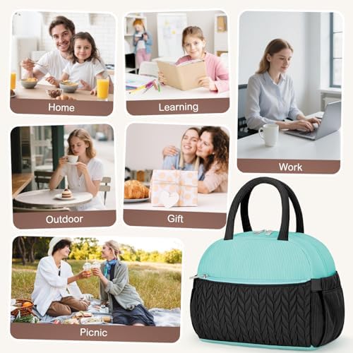 KUBYA Lunch Box for Women, Cute Grids Corduroy Insulated Lunch Bag Women Reusable Work Simple Adults Large Lunch Boxes Tote Bag Men Cooler Bag