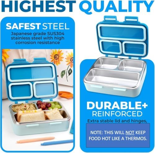 kinsho Stainless Steel Bento Box Lunch Container for Boys Kids, Blue