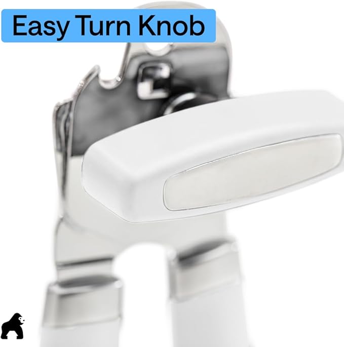 GORILLA GRIP Heavy Duty Stainless Steel Smooth Edge Manual Can Opener and Bottle Openers, Soft Comfortable Handle, Oversized Handheld Turn Knob, US Designed Multifunctional Kitchen Tool, White