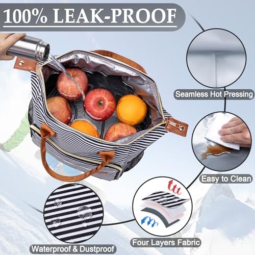 TuErCao Lunch Bag Women Insulated Lunch Box for Work Leakproof Soft Cooler for Picnic Travel Road Trips, Loncheras para Mujer Adult, Stripes