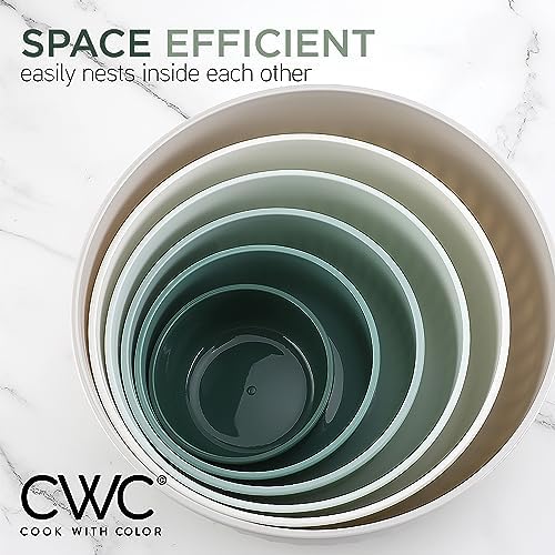 COOK WITH COLOR Prep Bowls with Lids- Wide and Deep Nesting Plastic Small Mixing Bowl Set with Lids, 12 Piece Set - Wide Bowls, Green