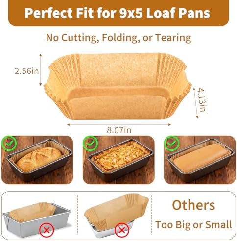 100 Pcs Loaf Pan Liners for Baking Bread 9x5 Inch, Disposable Non-Stick Bread Pan Liners, Pre Formed Rectangle Parchment Paper, Perfect for Baking Banana Bread, Cakes, Sourdough Bread(Brown)