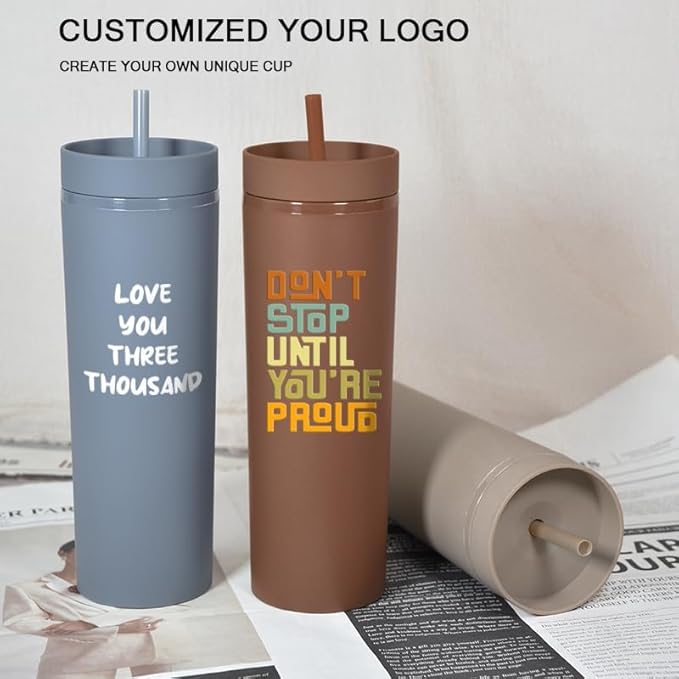 sweet grain Multicolor Skinny Tumblers with Lids and Straws(6 Pack) - 16oz Matte Pastel Colored Skinny Acrylic Tumblers, Double Wall Plastic Tall Skinny Tumblers Bulk for Cold Hot Drinks - Morandi