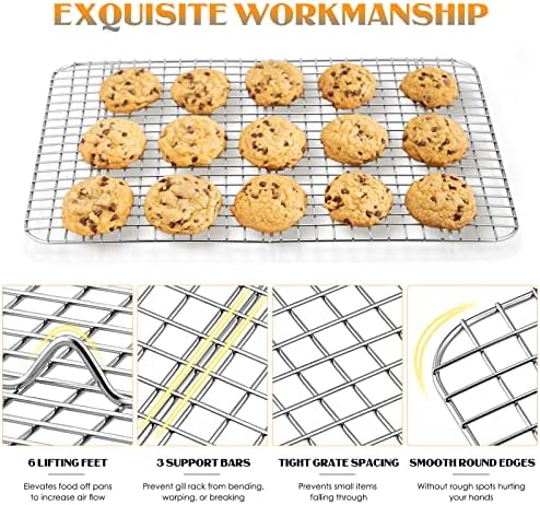 Cooling Rack Set of 2, E-far 1/2 Sheet Baking Racks for Oven Cooking Roasting Grilling, Stainless Steel 16.6” x 11.6” Wire Rack for Cookie Cake Bacon Meat Resting, Non-toxic Metal & Dishwasher Safe