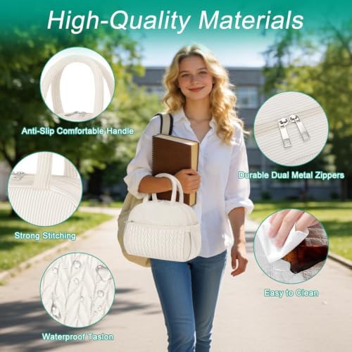 Coobiiya Cotton Quilted Lunch Bag,Cute Insulated Puffer Lunch Box for Women