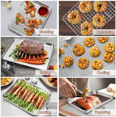 P&P CHEF 12.5+9 Inch Toaster Oven Pan Tray with Wire Rack, 4 PCS