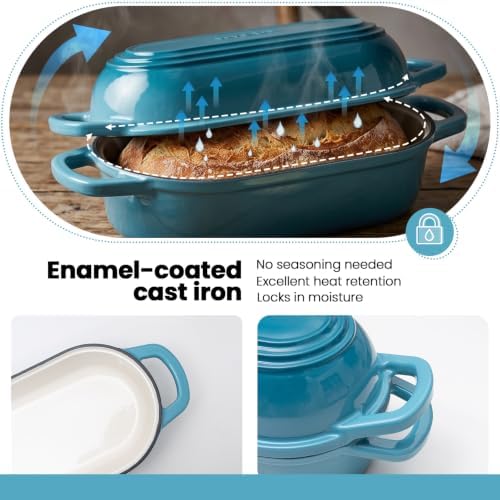 Oval Dutch Oven for Bread Baking,Enameled Cast Iron Bread Pan(4.1QT,Blue)