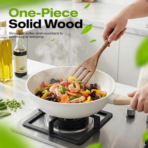 AIUHI Premium Wooden Slotted Spatula, Durable Teak Wood Cooking Spatula, Comfort Grip Wooden Kitchen Utensil, Perfect Cooking Gift for Home Cooks, Chefs, Women and Family