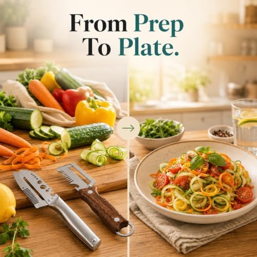 7 in 1 All Stainless Steel Multi Functional Vegetable Peeler for Kitchen, Smooth Potato Peeler with Herb Stripper, Scallion Shredder, Fish Scaler, Bottle Opner