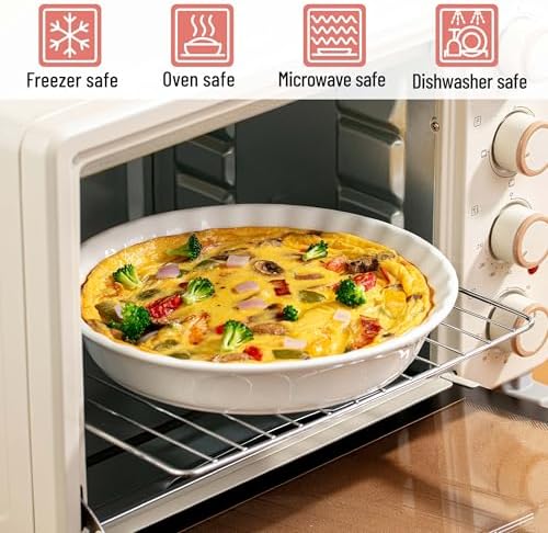 Brew To A Tea BTaT- Ceramic Pie Pan for Baking, 2 Pack, 10.5" & 9.5", Porcelain Ceramic Pie Plate for Salad, Pasta, Fruit and Tart, Freezer, Oven, Microwave and Dishwasher Safe