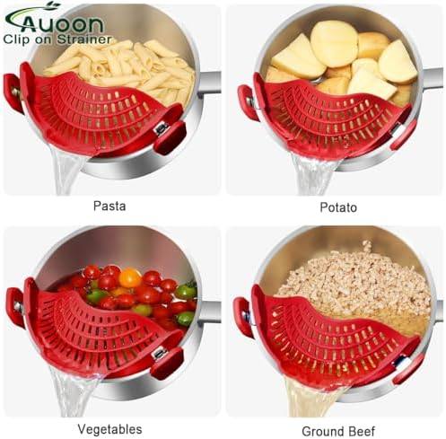 AUOON Pot Strainer Clip on Silicone, Large 10.45 x 4.33 in, Red