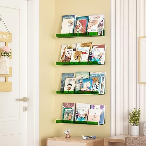 upsimples 4 Pcs 15" Acrylic Shelves for Wall Decor and Display, Green