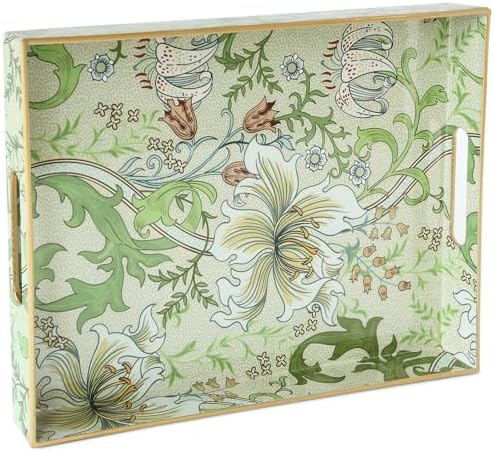 Serving Tray with Handles, Rectangular Plastic Tray with Floral Artwork – 15.75"x11.81" Large Decorative Tray Featuring Lily & Tulip Design – Home Decor for Kitchen, Coffee Table, Office & Home