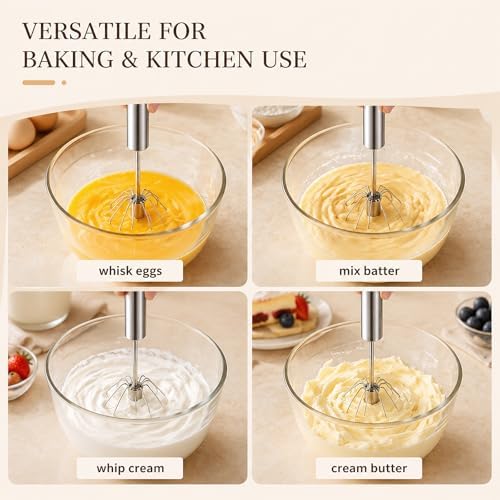 Stainless Steel Semi-automatic Egg Whisk, 2 Pack 7.9in & 11.8in Hand Push Mini Whisk, Effortless Egg Scrambler for Baking Cooking Whisking Beating & Stirring