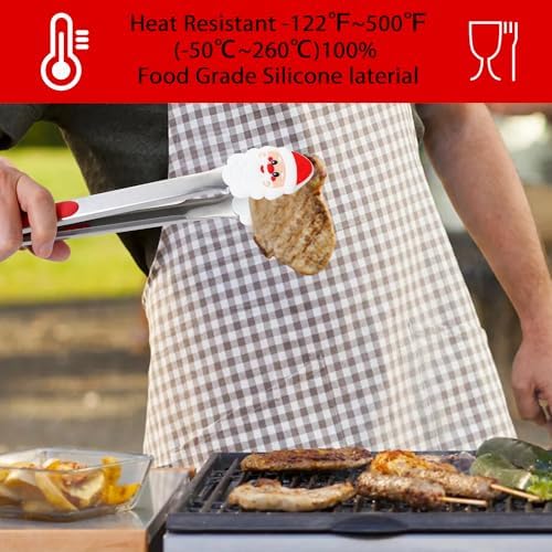 Kitchen Tongs, Food-Grade Silicone Tips with Christmas Design