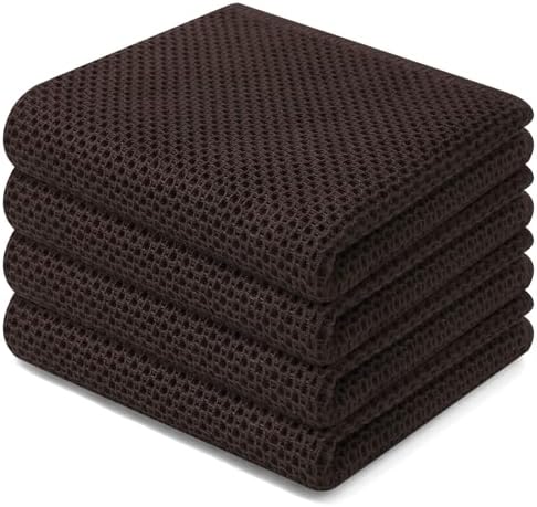 Homaxy 100% Cotton Waffle Weave Kitchen Dish Towels 4-Pack, Dark Brown