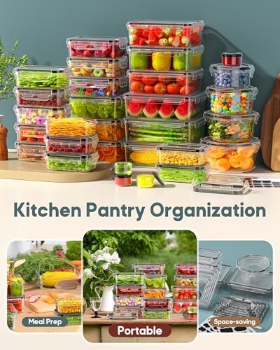 70 PCS Food Storage Containers with Lids Airtight, (35 Lids & 35 Containers) Leak proof Containers Set for Kitchen, Meal Prep, BPA-Free, PVC-Free Plastic, Microwave/Dishwasher Safe, Extra Labels & Pen