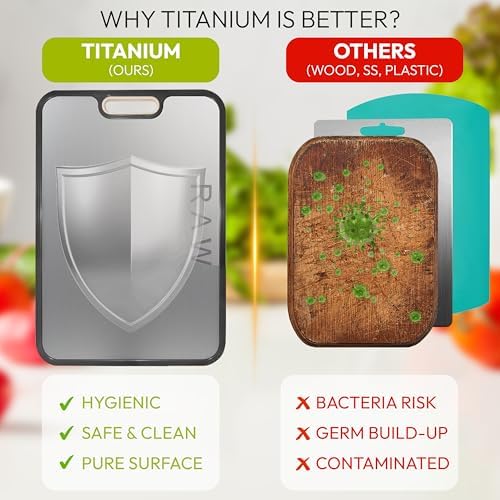 ELK DESIGNS Titanium Cutting Board - Double Sided Food Grade Chopping Board For Kitchen - Pure Titanium/PP, Non Porous Odor Resistant Cutting Board for Meat, Vegetables & Fruits, Large Size
