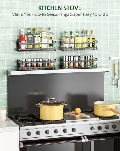Doakhirmit Wall Mounted Spice Rack,Wooden Spice Holder Black,6 Pack