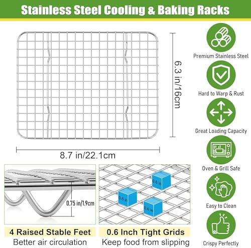 Homikit 8.7"x6.3" Stainless Steel Mini Cooling Rack Set Fit 9x7 Sheet Pan