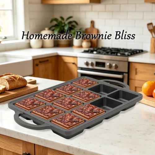 Flavehc 2Pack Cast Iron Brownie Pan with Dividers Individual 12 Cup Cavity Cast Iron Baking Pan for Brownies Square Muffin Pans Molds