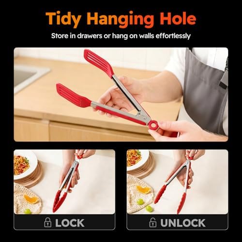 HST 3 Pack Kitchen Tongs, Non Stick Stainless Steel 9 Inch Tongs