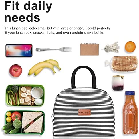 BALORAY Lunch Bag for Women Men Adult Lunch Box (Black white stripes), L