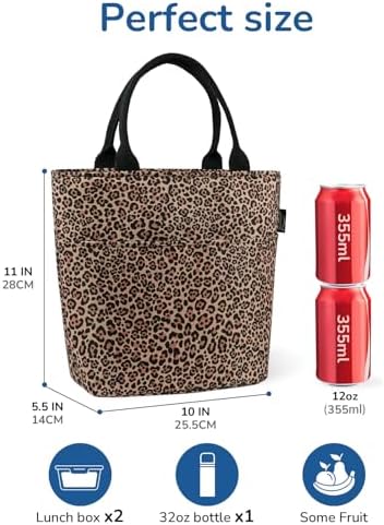 Aosbos Lunch Tote Bag,Insulated Lunch Bag For Women,Work,Office,Leopard