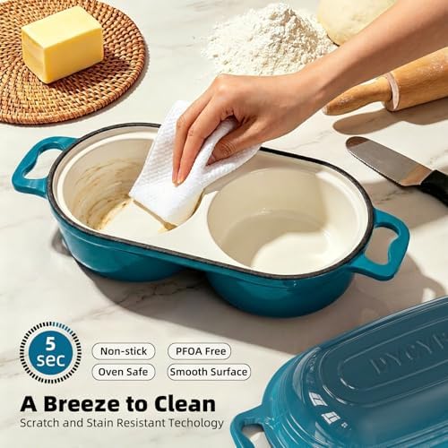Enameled Cast Iron Double Round Bread Loaf Pot with Lid – Emerald