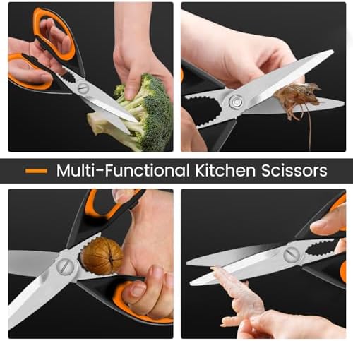 1 Pack Sharp Kitchen Scissors Set with Magnetic Holder, Yellow