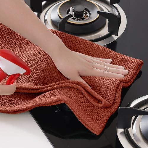 Homaxy 100% Cotton Oversized Waffle Weave Kitchen Towels 4-Pack, Rust