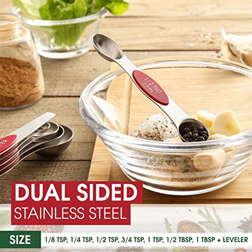 Spring Chef Stainless Steel Magnetic Measuring Spoons Set of 8, Red