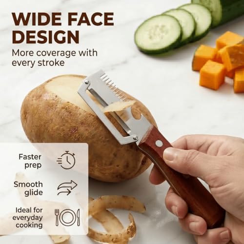 2.5mm Stainless Steel peeler with Wooden Handle - Shredding Knife or vegetables - Elite Multifunction vegetable & fruit Peeler knife - y-peeler for vegetables, Food Prep & Garnishing (1pc)