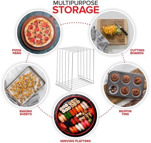 Stock Your Home White (2 Pack) Extra Tall Steel Baking Pan Organizer Rack for Cabinet Storage or Kitchen Counter, Cookie Baking Sheet Organizer with Dividers, Muffin Tin and Cutting Board Holder