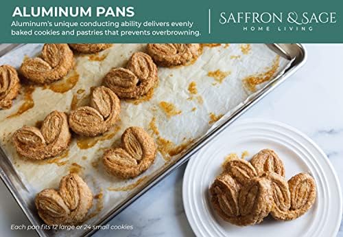 Commercial Quality Cookie Sheet Pan - 2 Pack Aluminum Half Sheet Baking Pan by Saffron & Sage Home Living - This 18x13 Rimmed Baking Sheet Set is Rust & Warp Resistant, Heavy Duty, of Thick Gauge